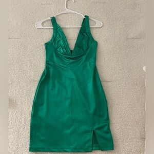 Hello Molly Green Bodycon Mini Dress with Plunge Neckline